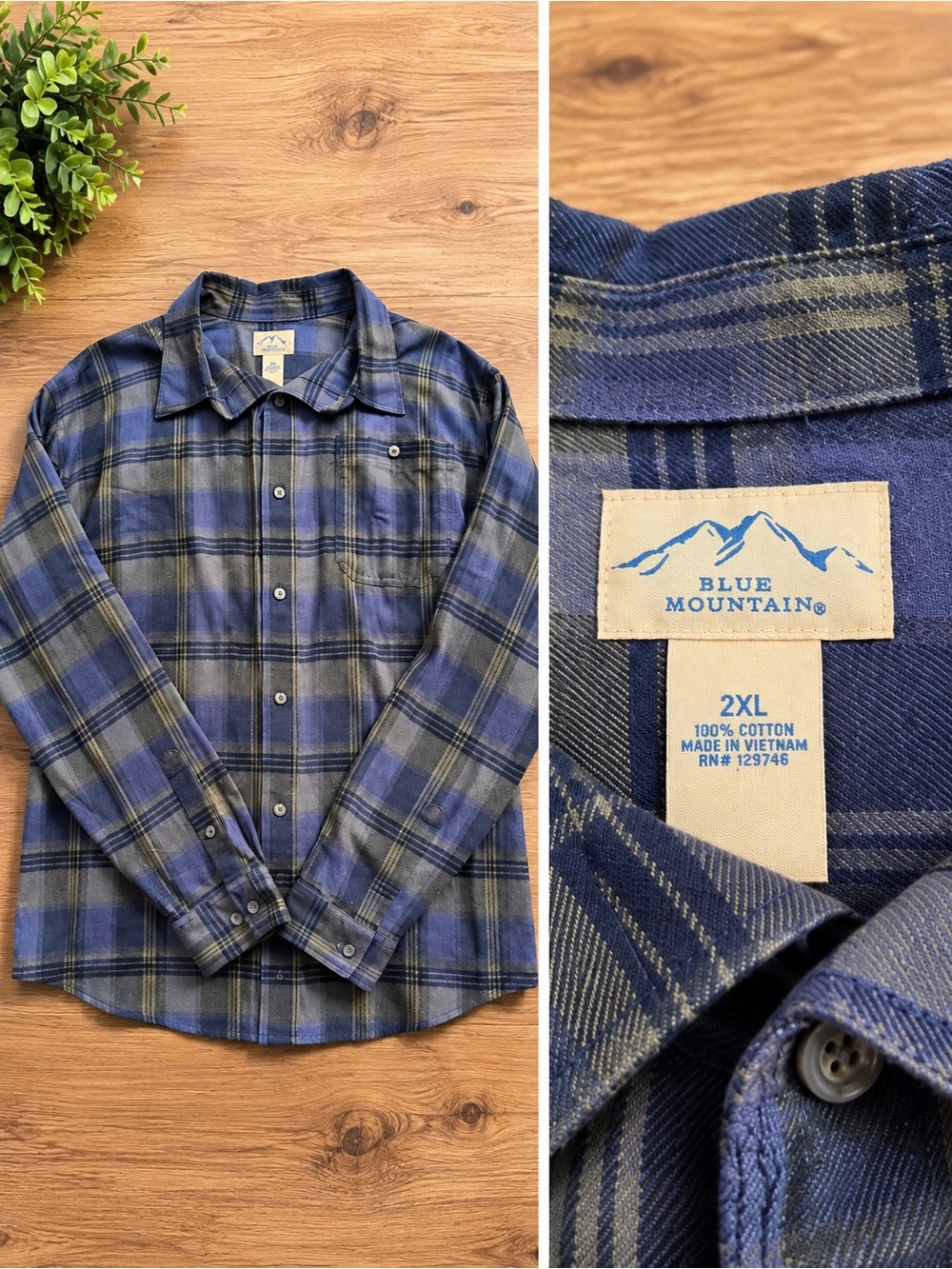 Blue Mountain Men’s Blue & Gray Plaid Button-Down Shirt - 2XL